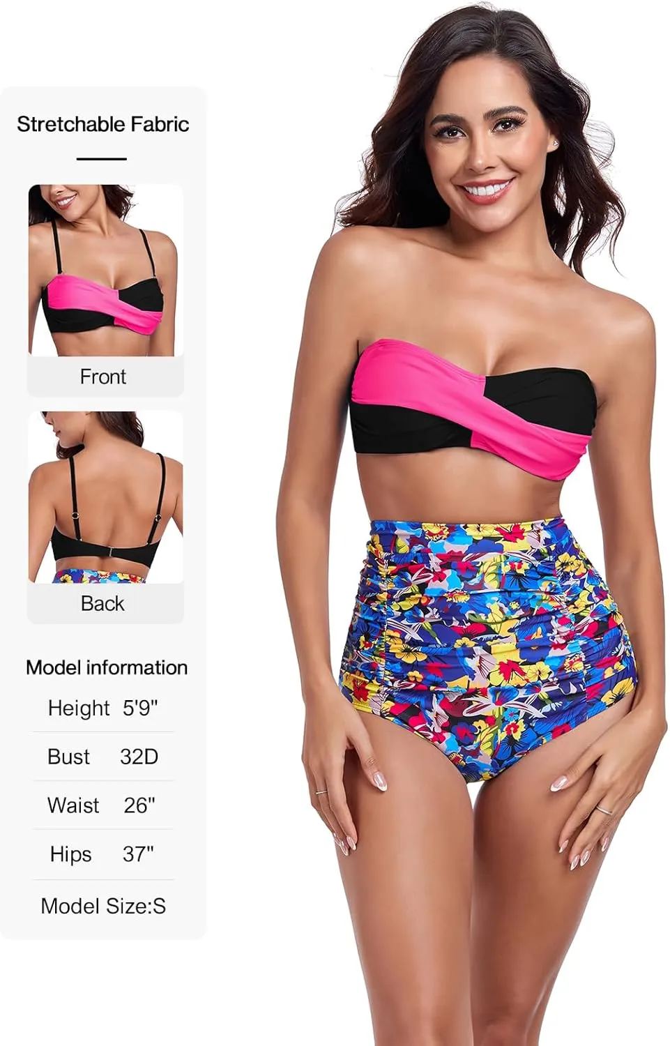 Ocean Blues Women's Strapless Bikini Top Bandeau Swimsuit Off Shoulders Bikini Top Wire-Free Bathing Suit Top