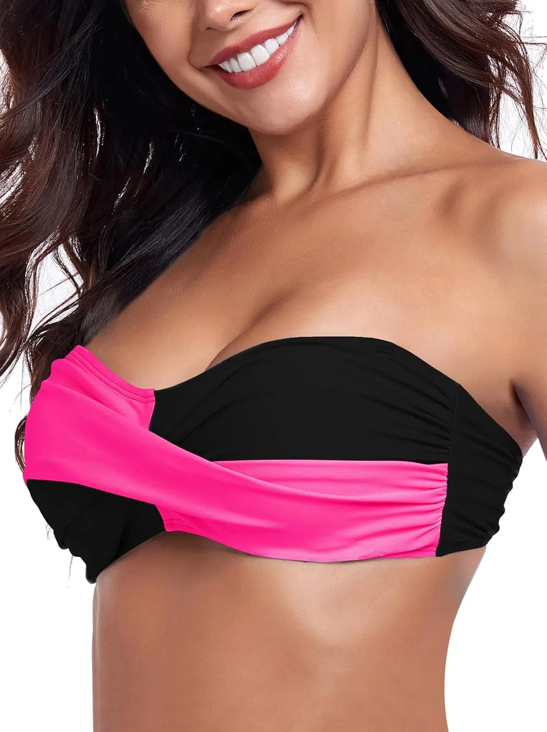 Ocean Blues Women's Strapless Bikini Top Bandeau Swimsuit Off Shoulders Bikini Top Wire-Free Bathing Suit Top