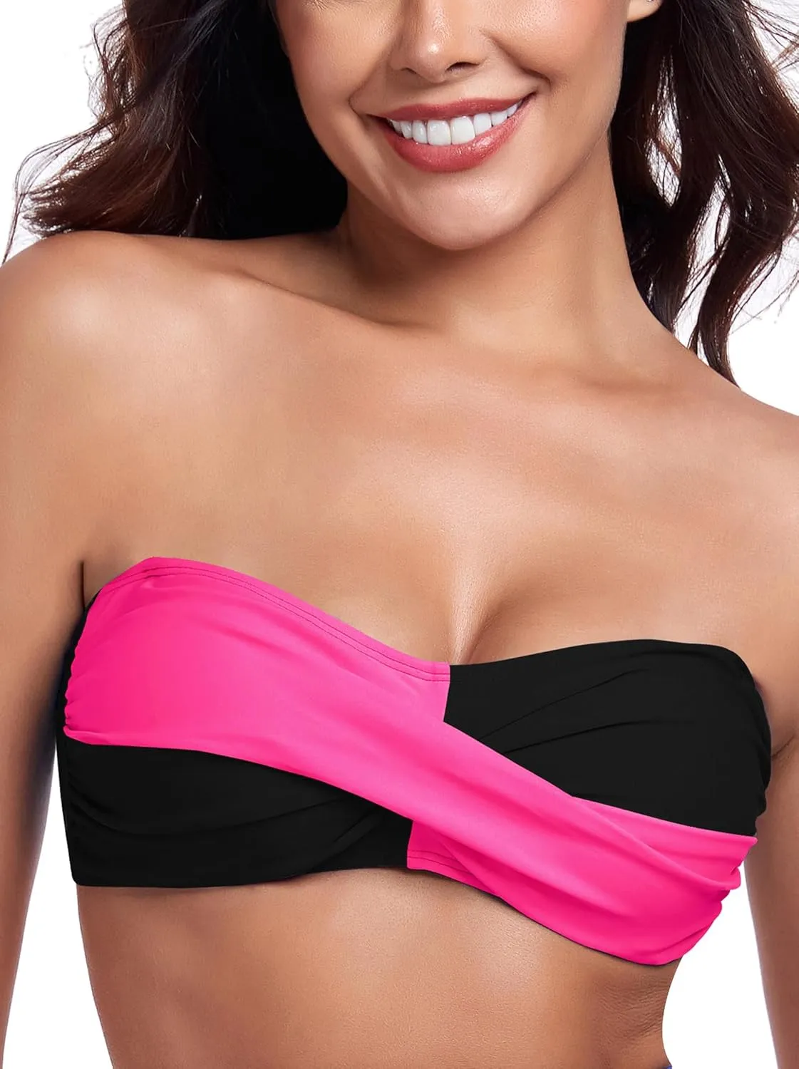 Ocean Blues Women's Strapless Bikini Top Bandeau Swimsuit Off Shoulders Bikini Top Wire-Free Bathing Suit Top