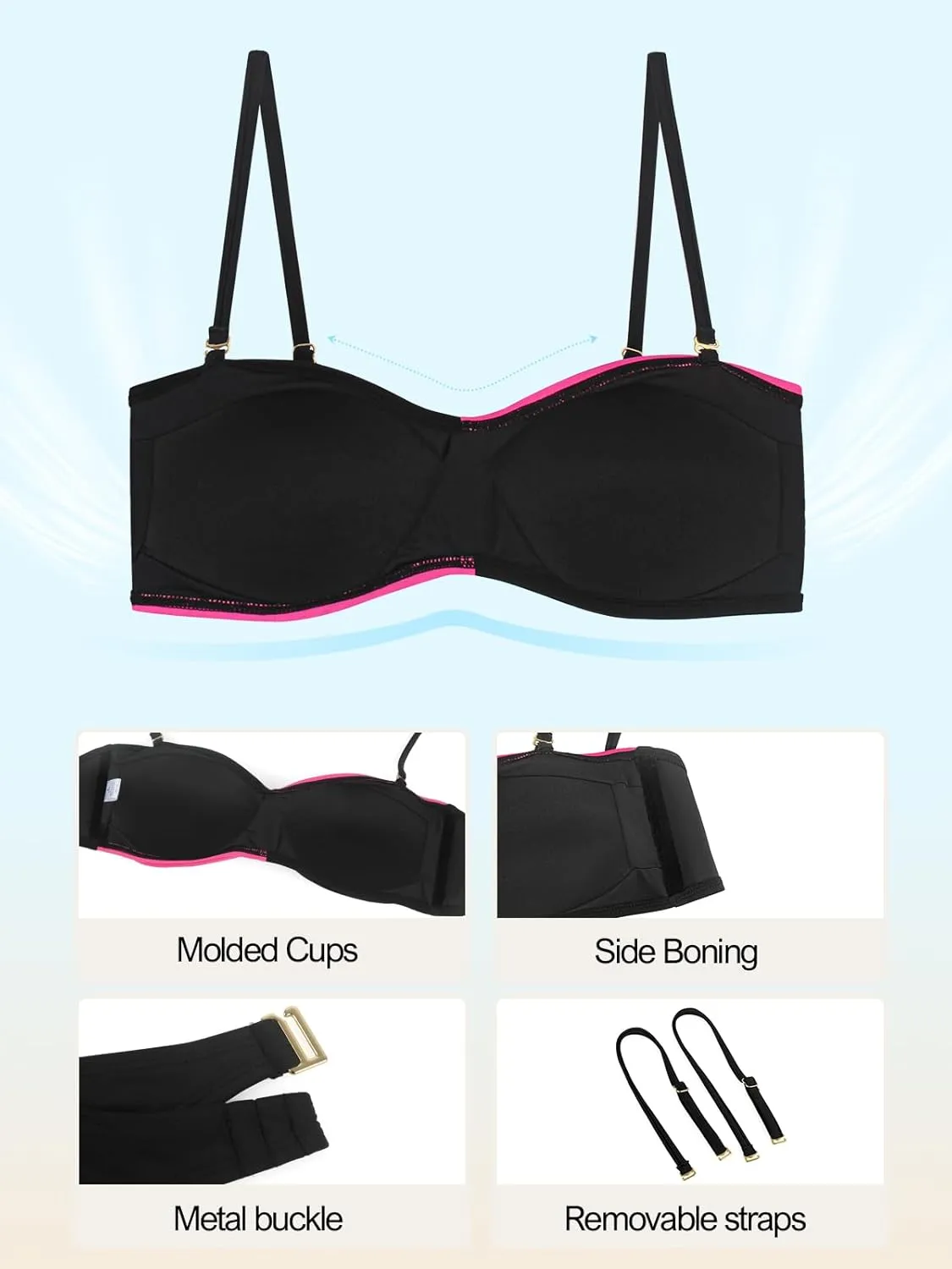 Ocean Blues Women's Strapless Bikini Top Bandeau Swimsuit Off Shoulders Bikini Top Wire-Free Bathing Suit Top