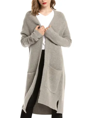 Open Front Wool Blend Pockets Cardigan