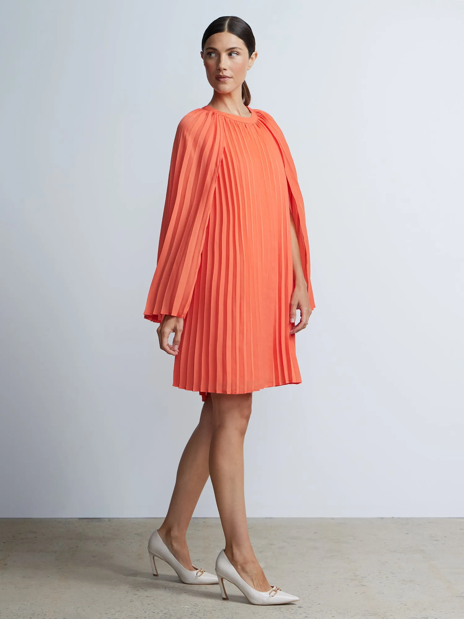 Pleated Cape Swing Dress