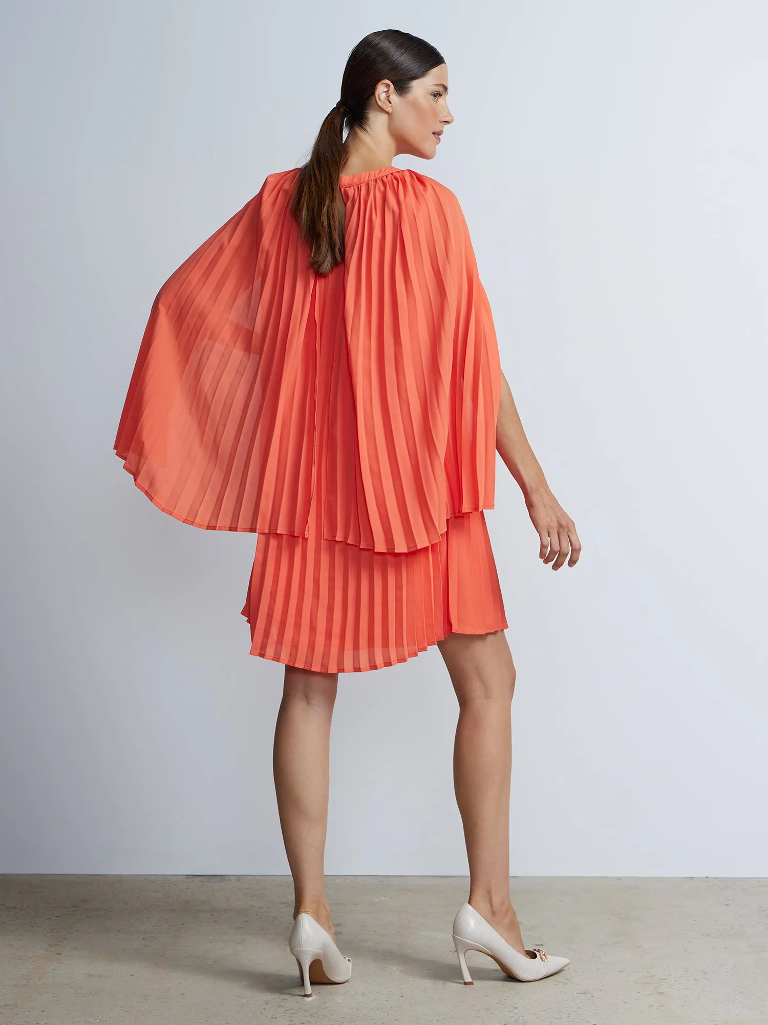Pleated Cape Swing Dress