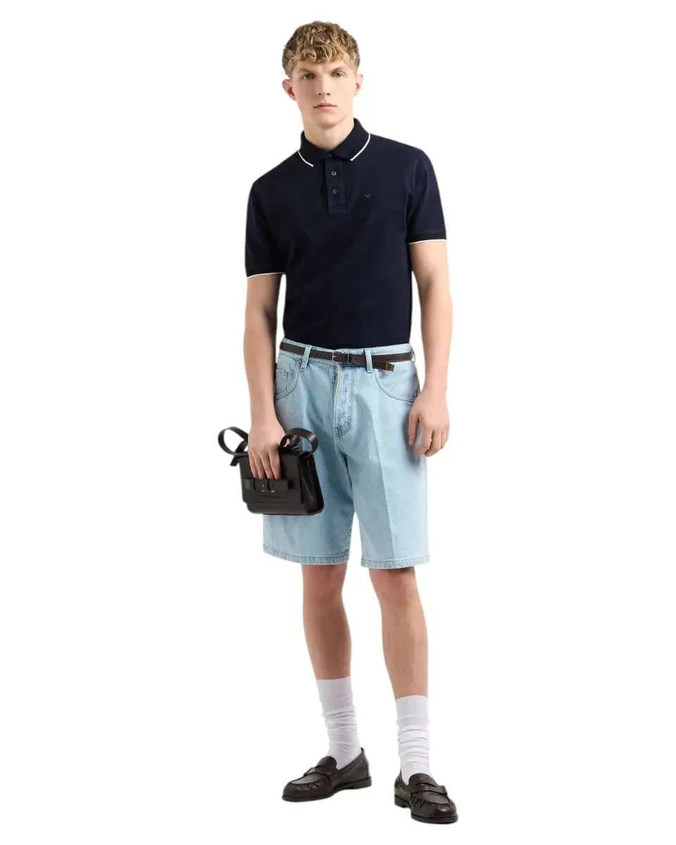 Polo in Piquet Stretch con Ricamo Micro Eagle