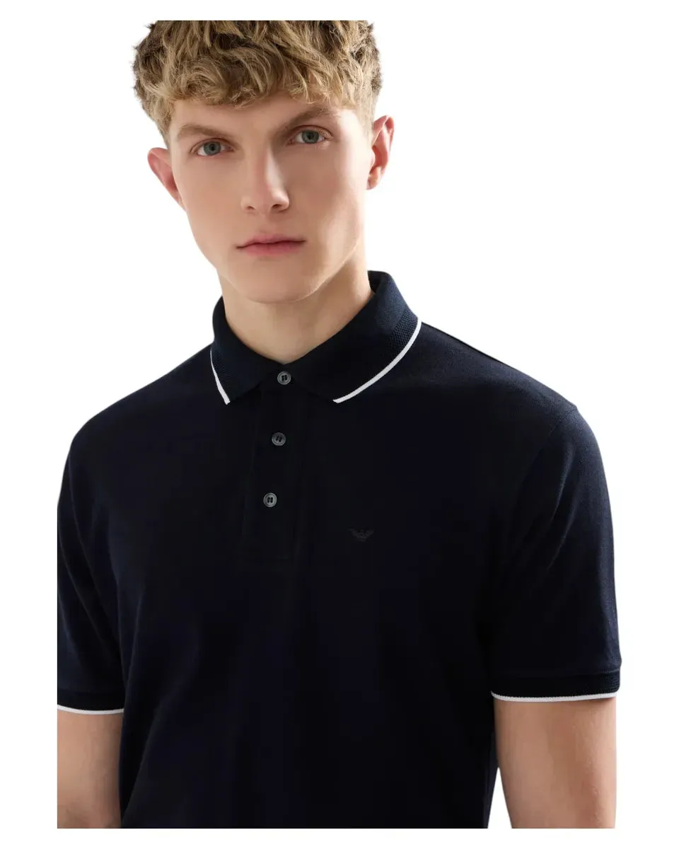 Polo in Piquet Stretch con Ricamo Micro Eagle