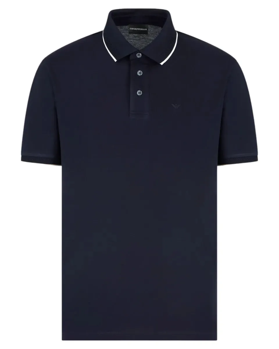 Polo in Piquet Stretch con Ricamo Micro Eagle