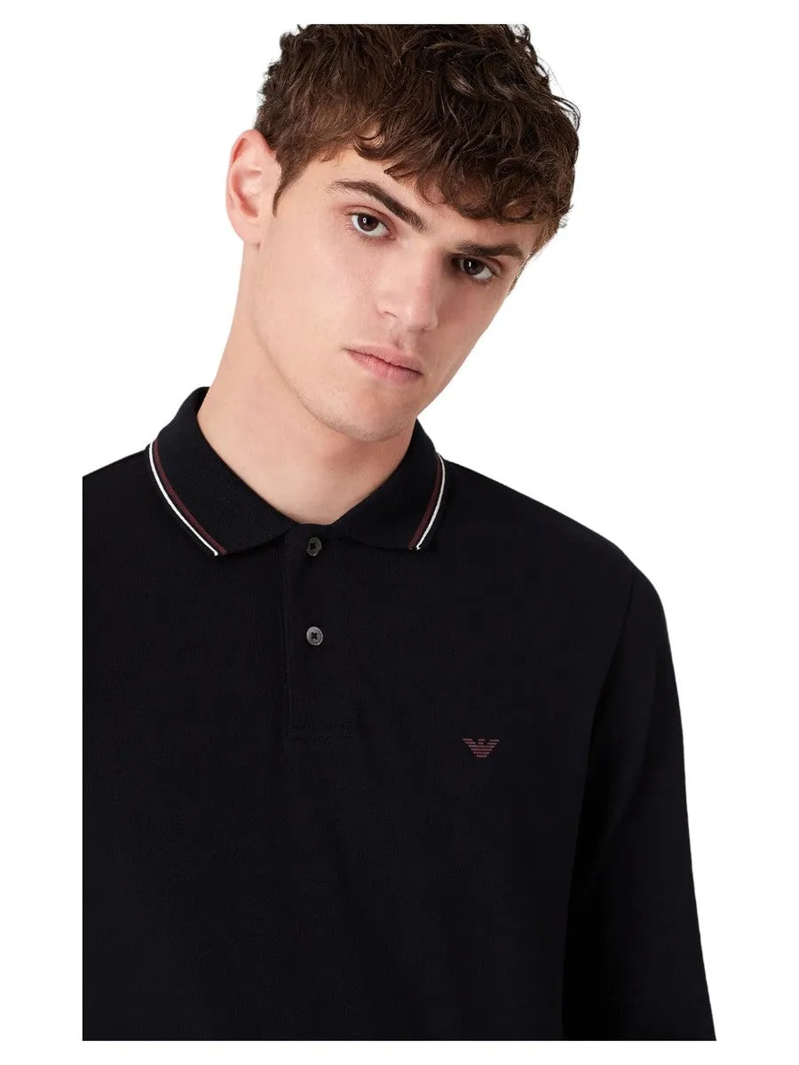 Polo maniche lunghe in piquet stretch con ricamo micro eagle