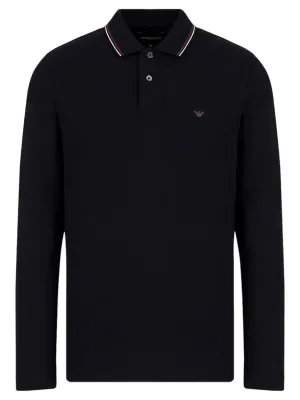 Polo maniche lunghe in piquet stretch con ricamo micro eagle