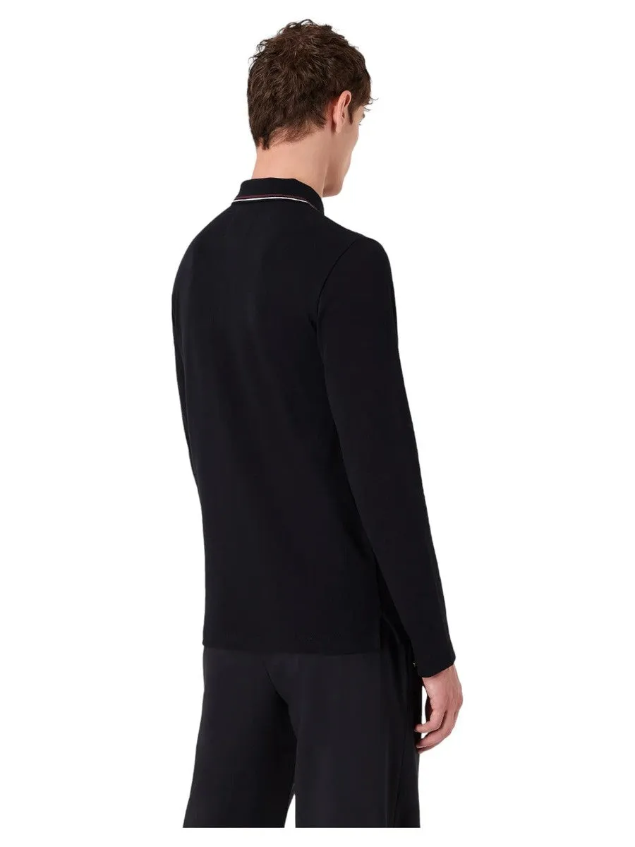 Polo maniche lunghe in piquet stretch con ricamo micro eagle