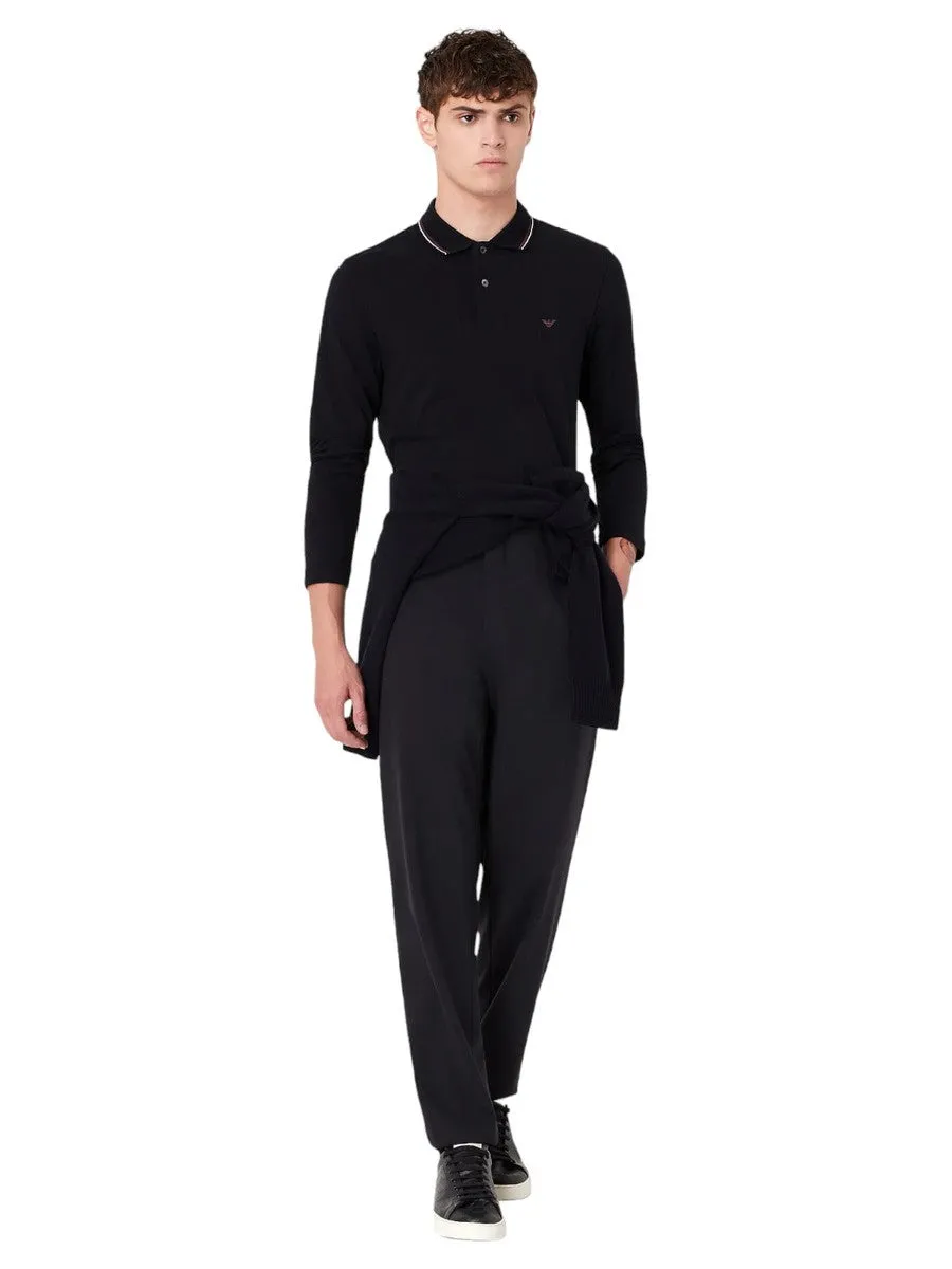 Polo maniche lunghe in piquet stretch con ricamo micro eagle