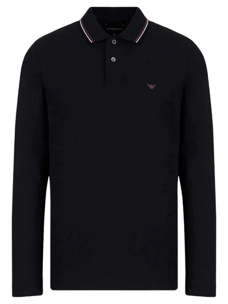 Polo maniche lunghe in piquet stretch con ricamo micro eagle