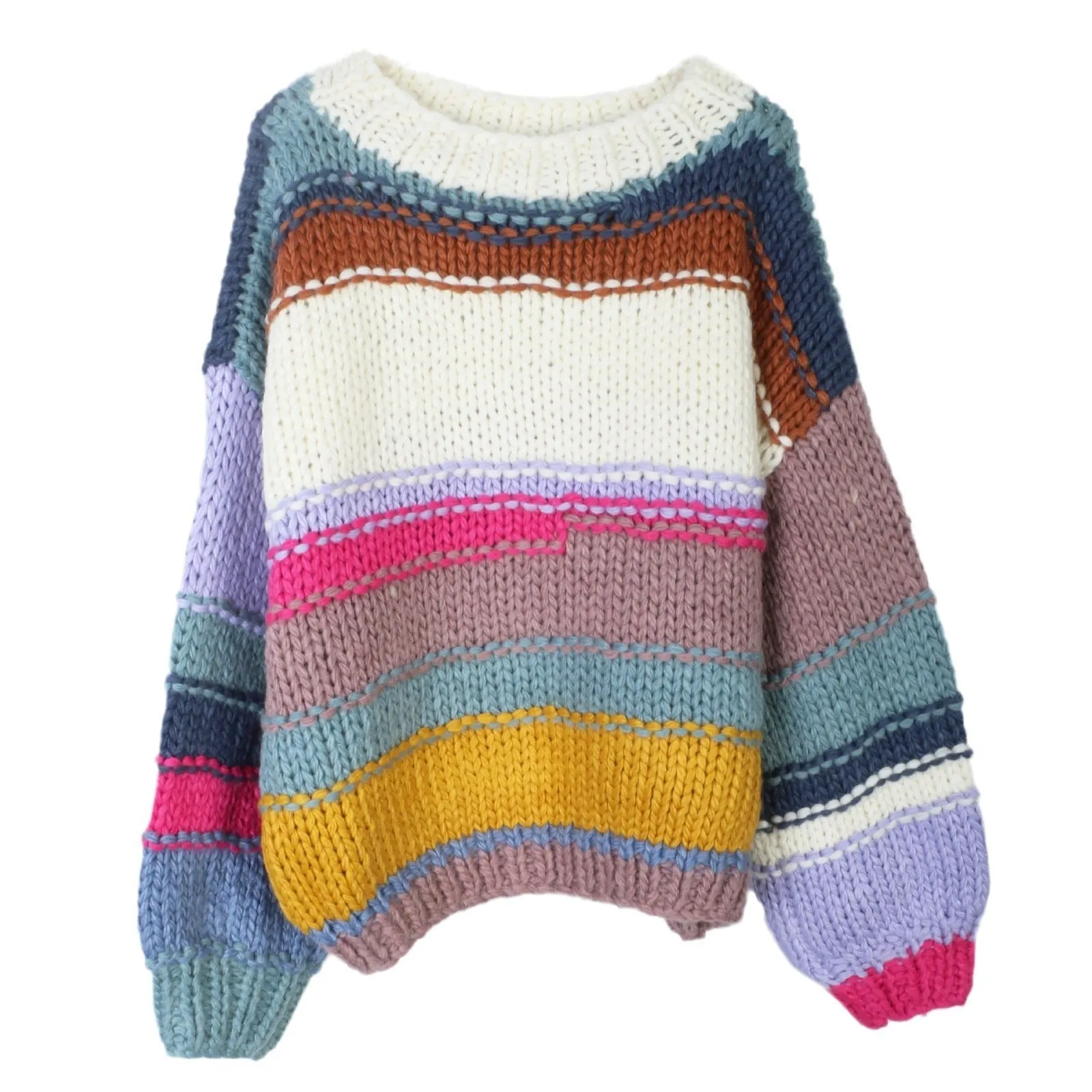 Pre Order:  Striped Loose Long Sleeved 3D Flower Sweater