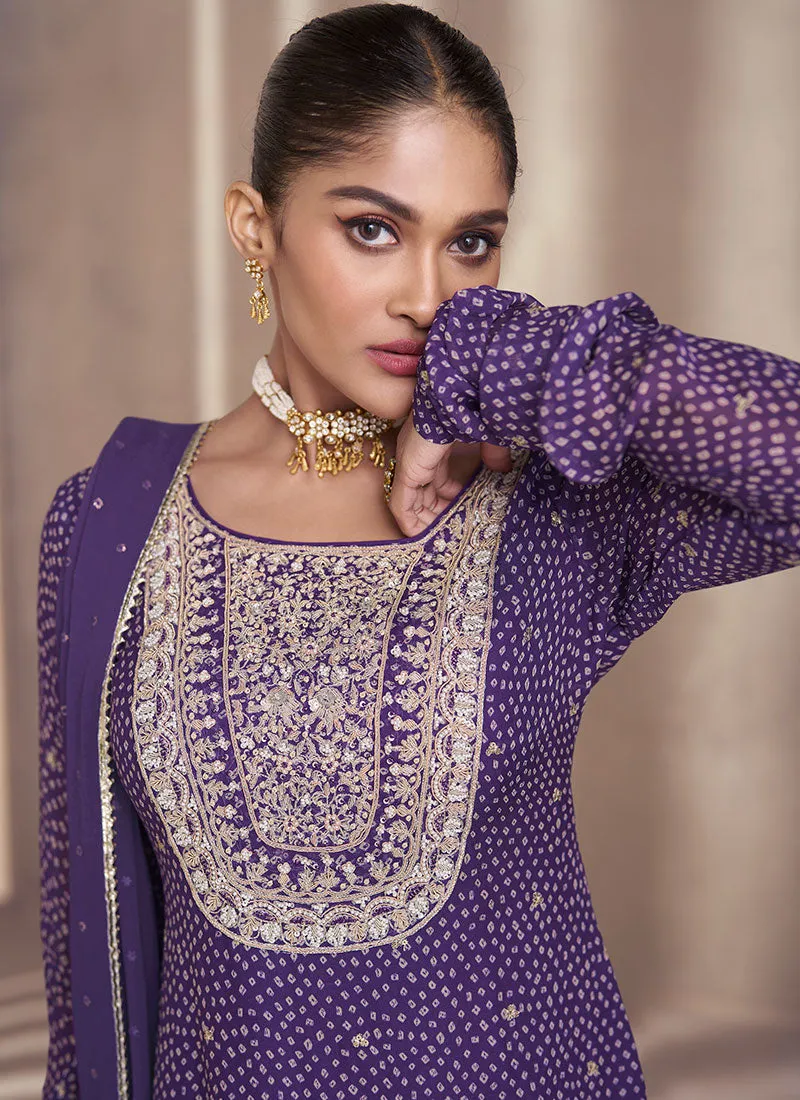 Purple All Over Sequence Embroidery Designer Sharara Suit