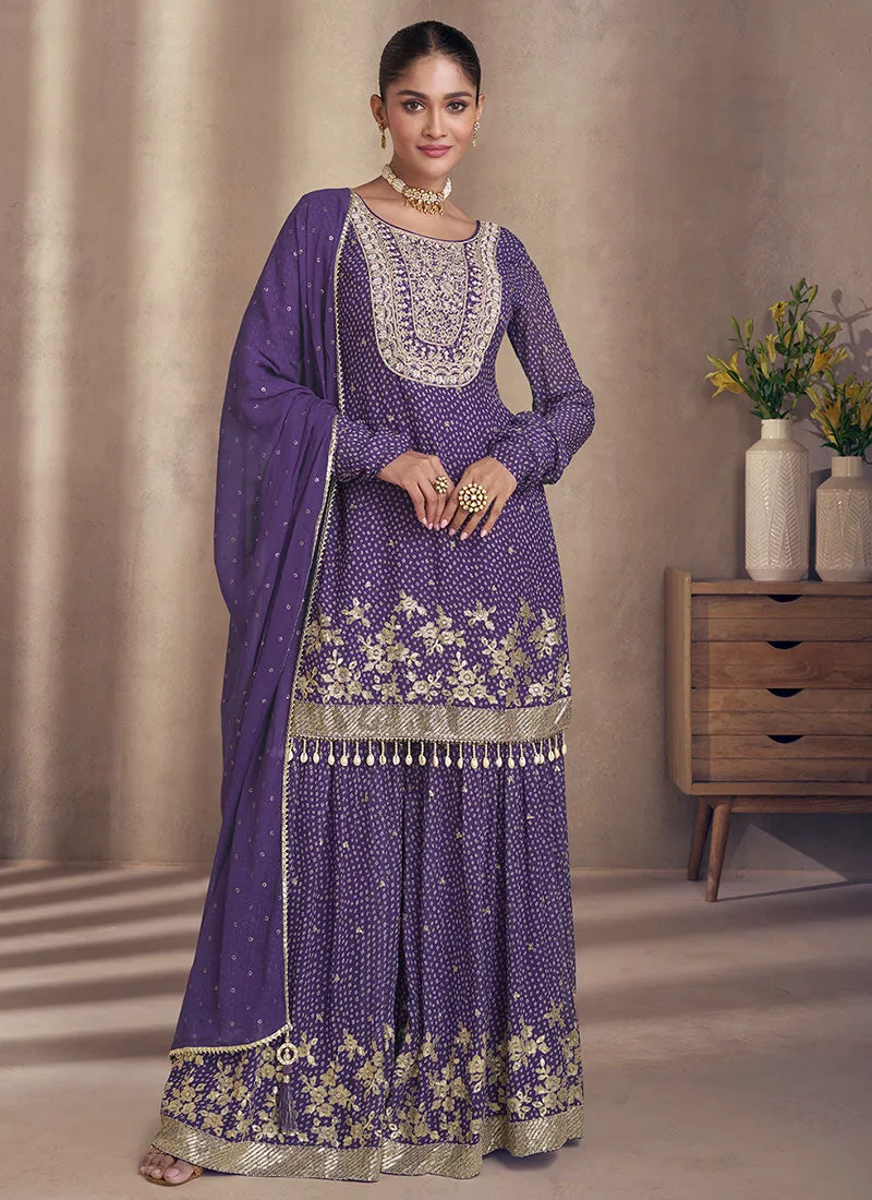 Purple All Over Sequence Embroidery Designer Sharara Suit