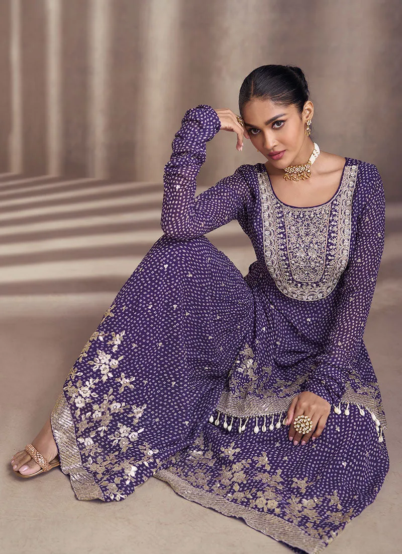 Purple All Over Sequence Embroidery Designer Sharara Suit