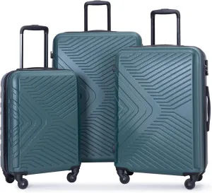 Secure and Lightweight Travel with 3 Piece Luggage Set, Scratch-Resistant Hard Shell, Spinner Wheels, Dark Green
