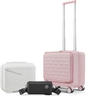 Secure and Organize with 18" Carry On Luggage, Front Open Door Design, TSA Lock, Lightweight with Spinner Wheels, Pink