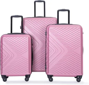Secure and Organized Travel with 3 Piece Luggage Set, Lightweight ABS Suitcase, Spinner Wheels, Pink (20/24/28)