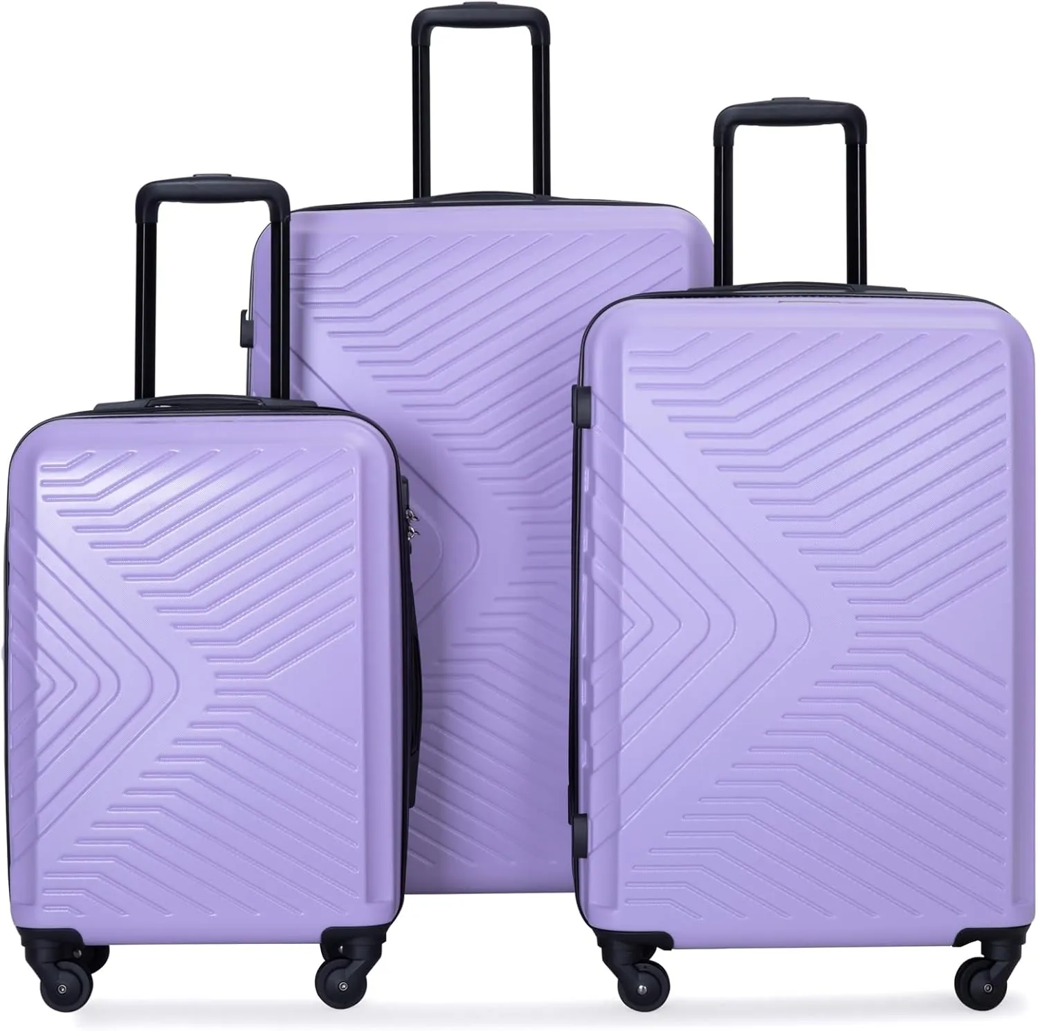 Secure Travels with Lightweight 3 Piece Luggage Set, Hard-Shell Suitcases with Spinner Wheels and TSA Lock, Light Purple