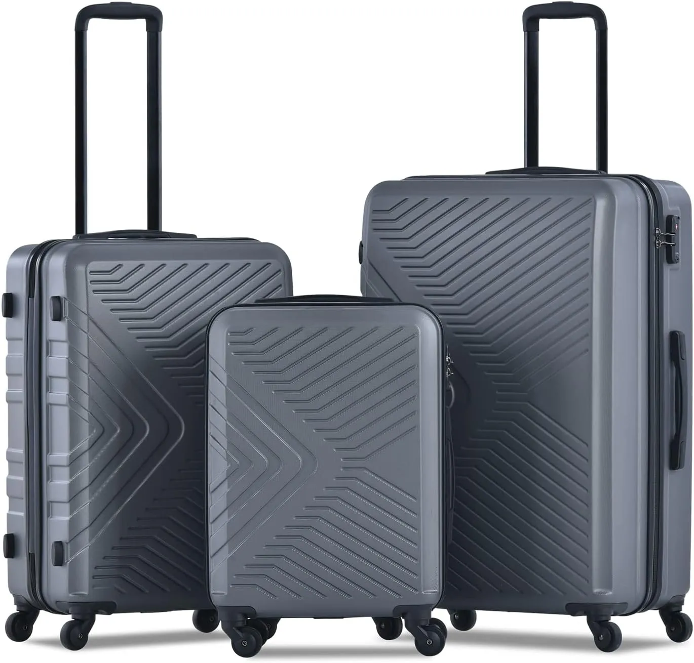Secure Your Belongings with 3-Piece Lightweight Luggage Set, Telescoping Handles, 4 Spinner Wheels, Gray