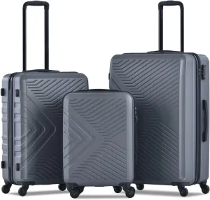 Secure Your Belongings with 3-Piece Lightweight Luggage Set, Telescoping Handles, 4 Spinner Wheels, Gray