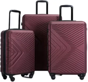Secure Your Travel Essentials with Lightweight 3 Piece Luggage Set, ABS Hard Shell, Spinner Wheels, TSA Lock, Wine Red