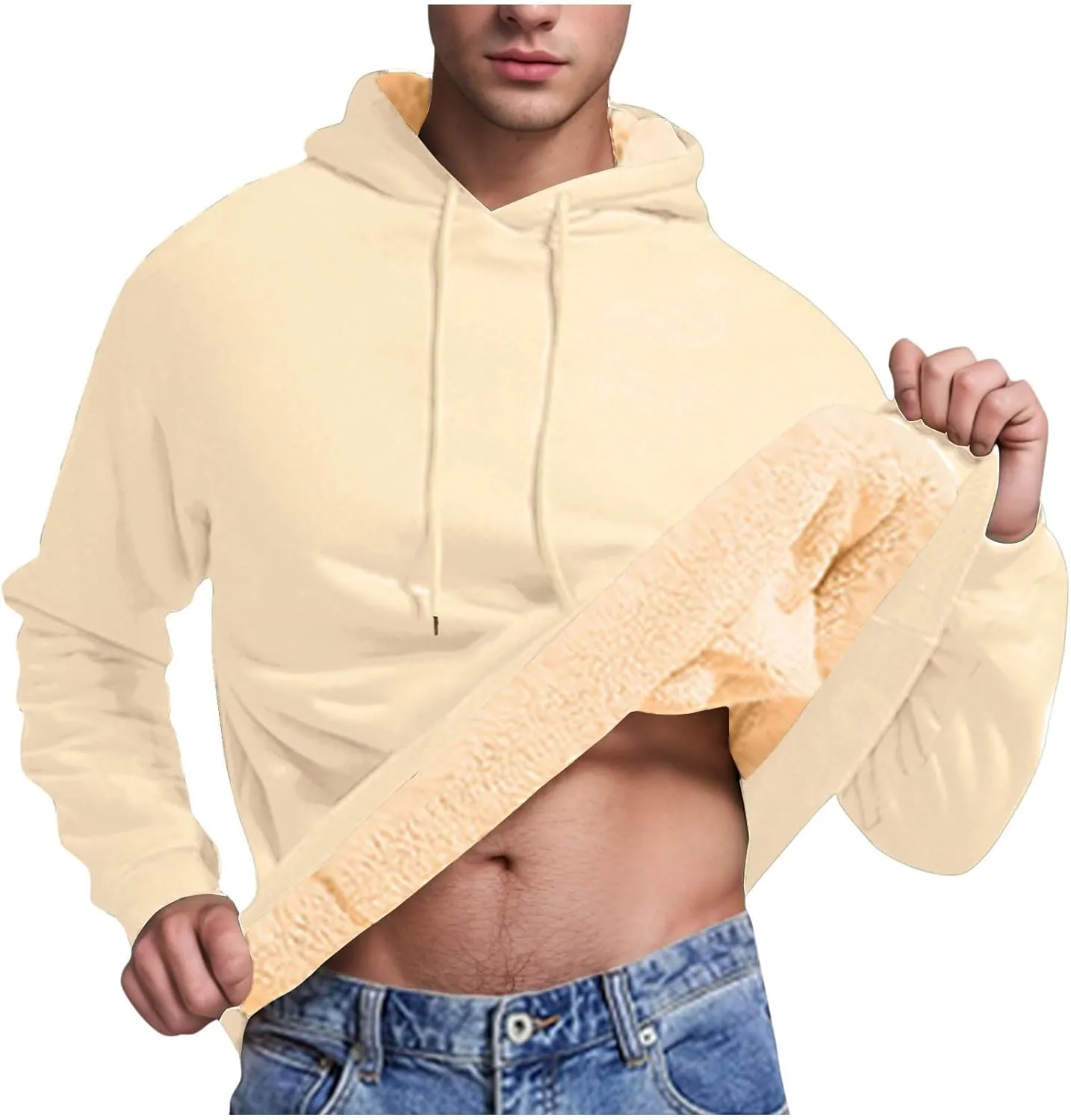 Sherpa Hoodies for Men Heavyweight Fleece Lined Sweatshirts Thicken Warm Winter Pullover Casual Hooded Thermal Coats