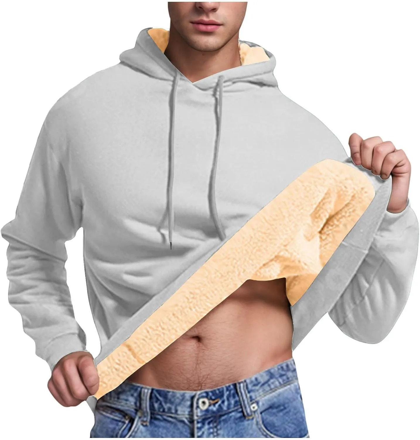 Sherpa Hoodies for Men Heavyweight Fleece Lined Sweatshirts Thicken Warm Winter Pullover Casual Hooded Thermal Coats