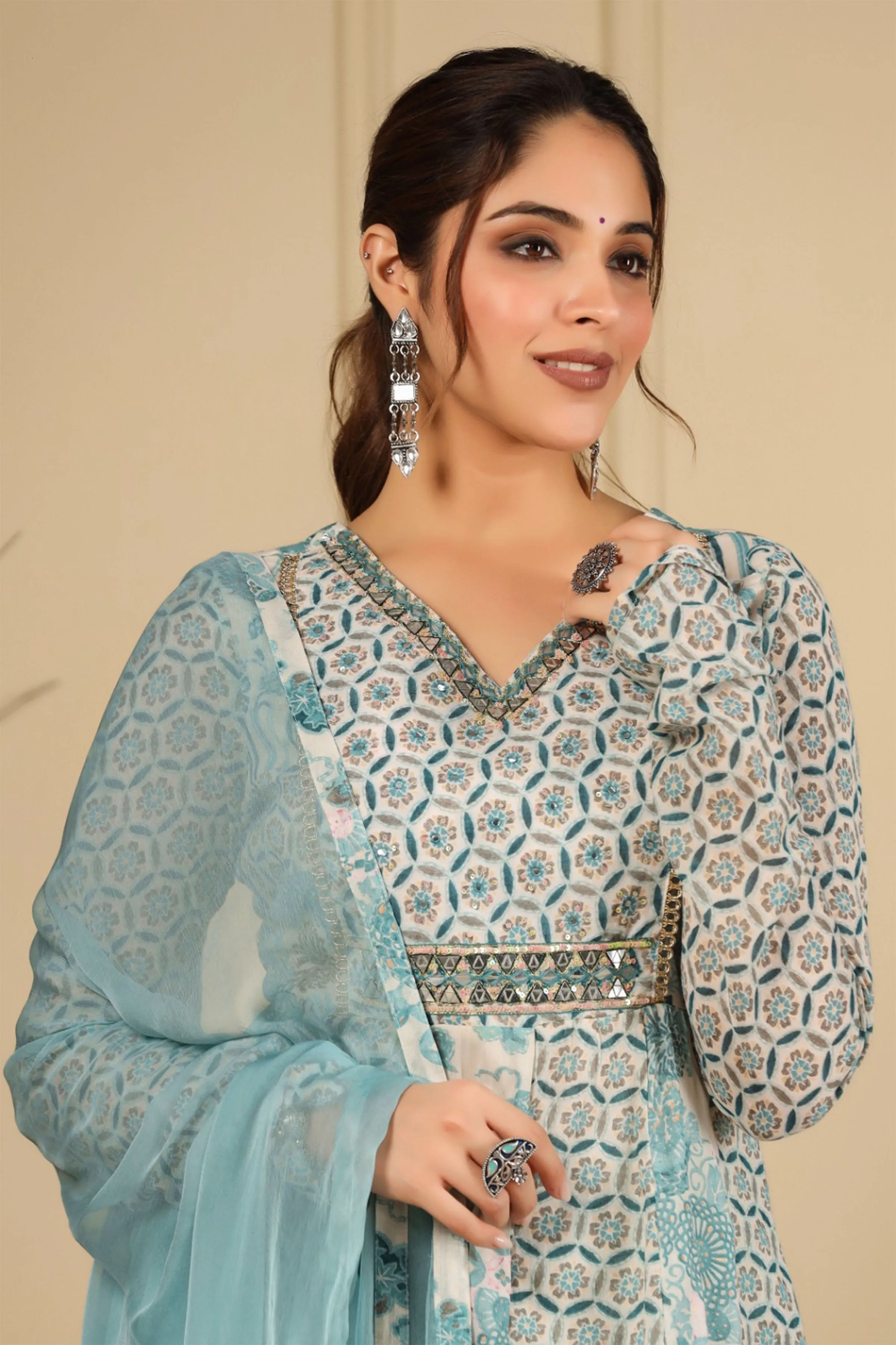 Shimmered Sky Cotton Anarkali Set