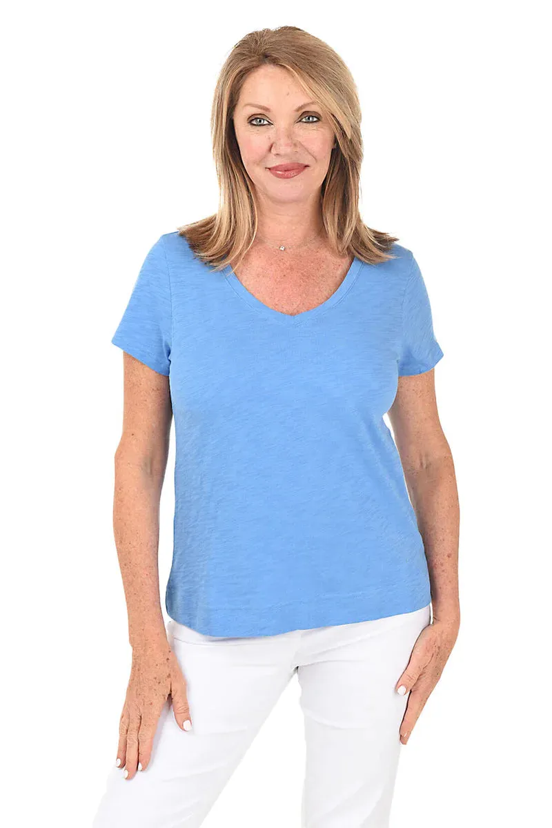 Solid Slub Knit V-Neck Top