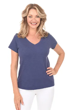 Solid Slub Knit V-Neck Top