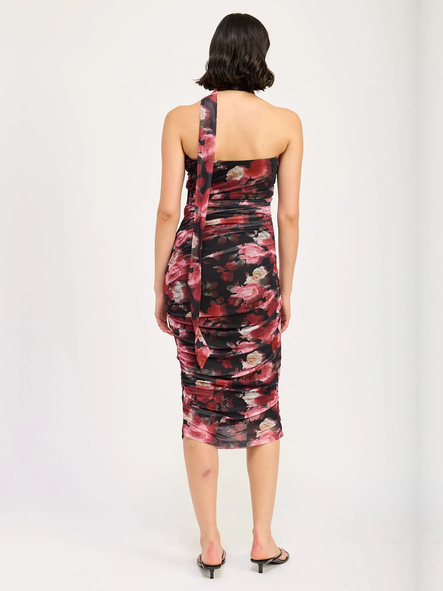 Strapless Shirred Dress with Scarf