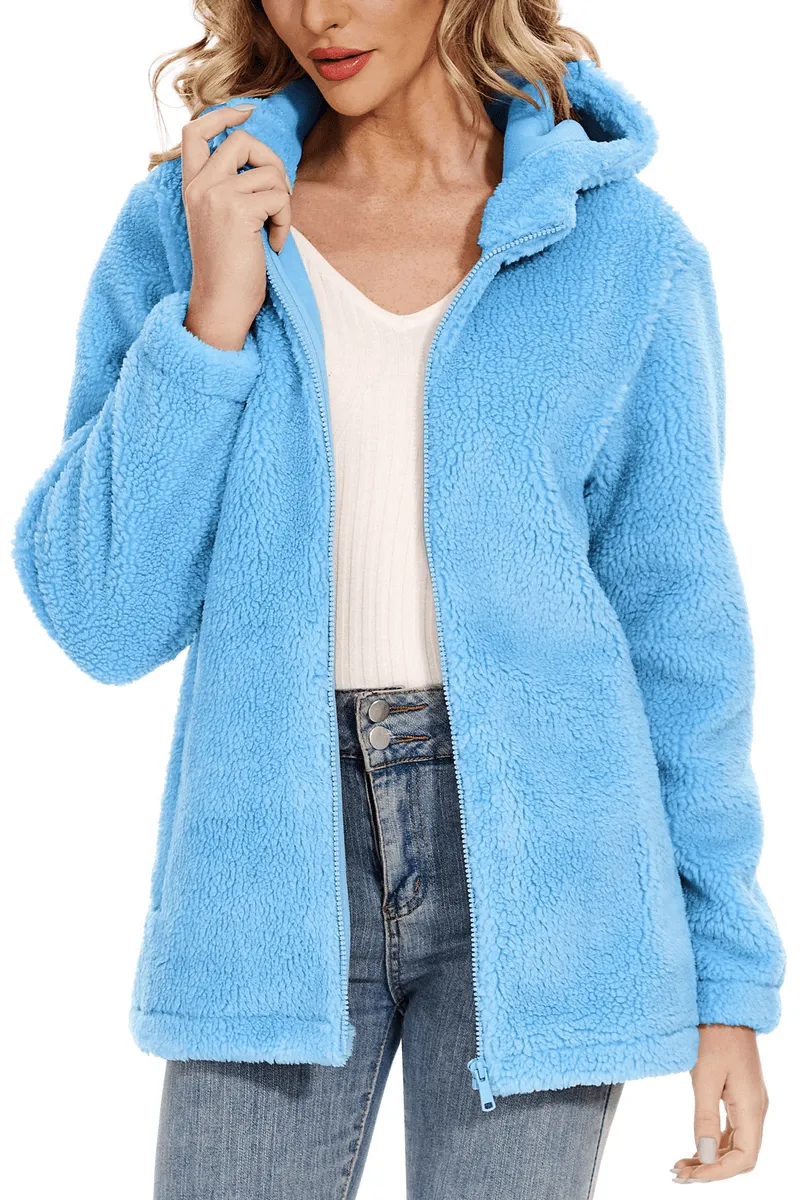Stylish Fluffy Women's Jacket with Hood with Zipper - SF0905