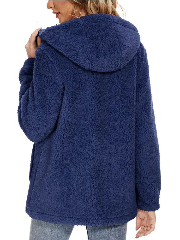 Stylish Fluffy Women's Jacket with Hood with Zipper - SF0905