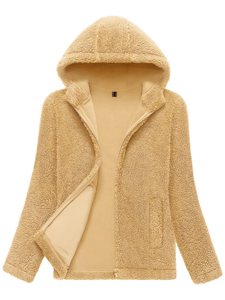 Stylish Fluffy Women's Jacket with Hood with Zipper - SF0905