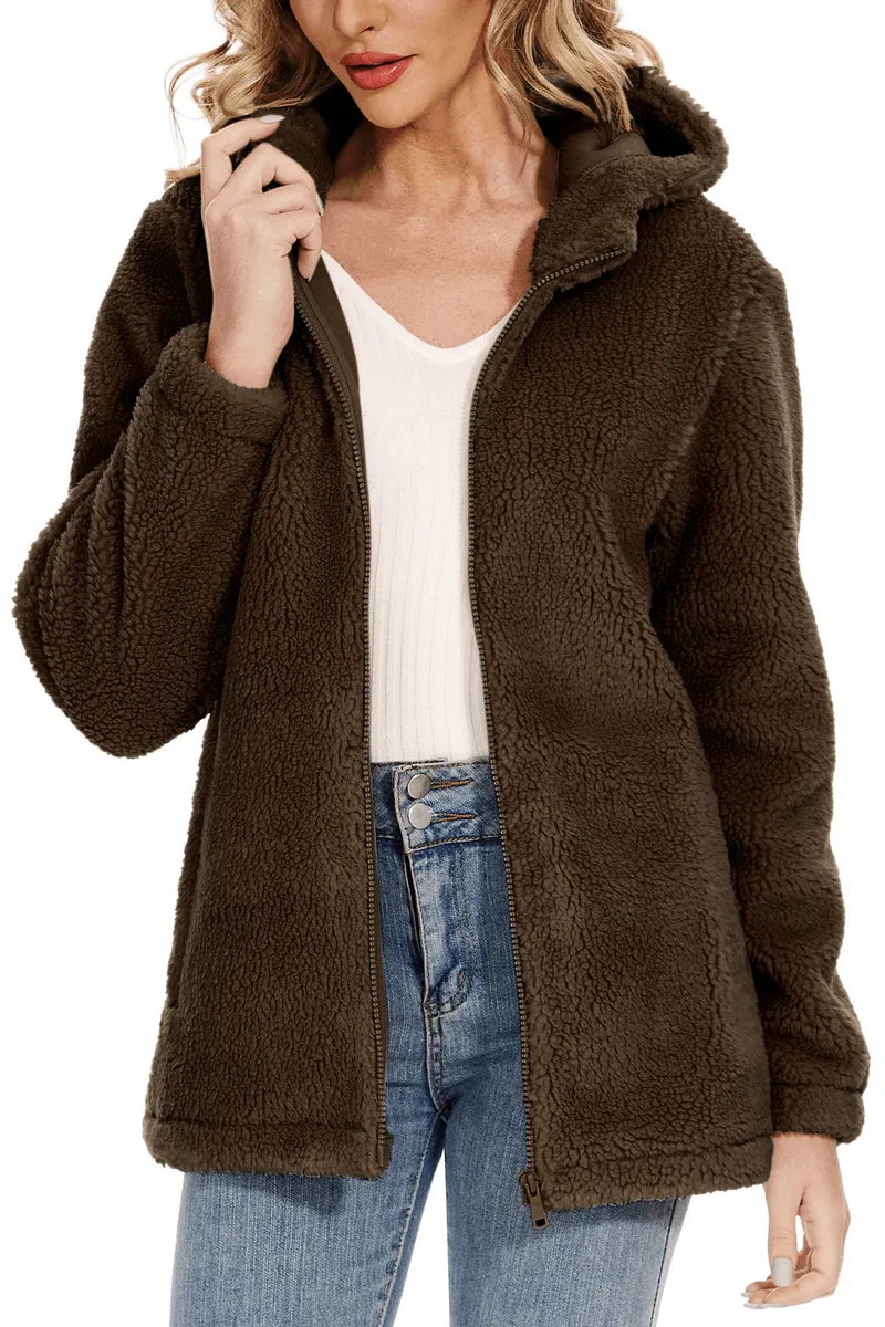 Stylish Fluffy Women's Jacket with Hood with Zipper - SF0905