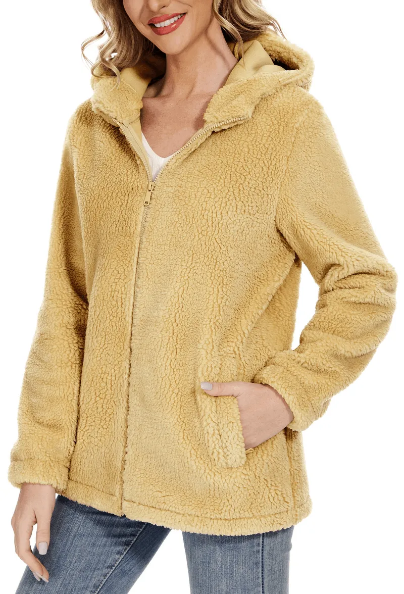 Stylish Fluffy Women's Jacket with Hood with Zipper - SF0905