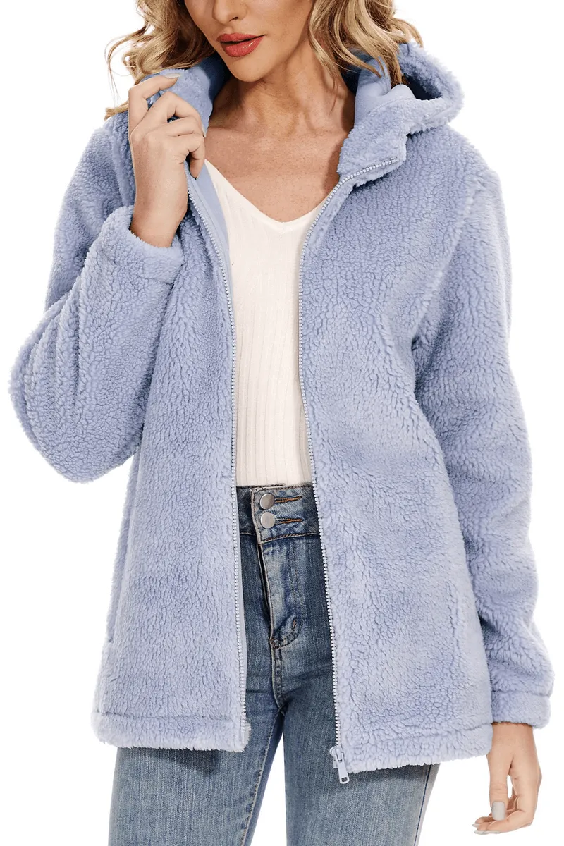 Stylish Fluffy Women's Jacket with Hood with Zipper - SF0905