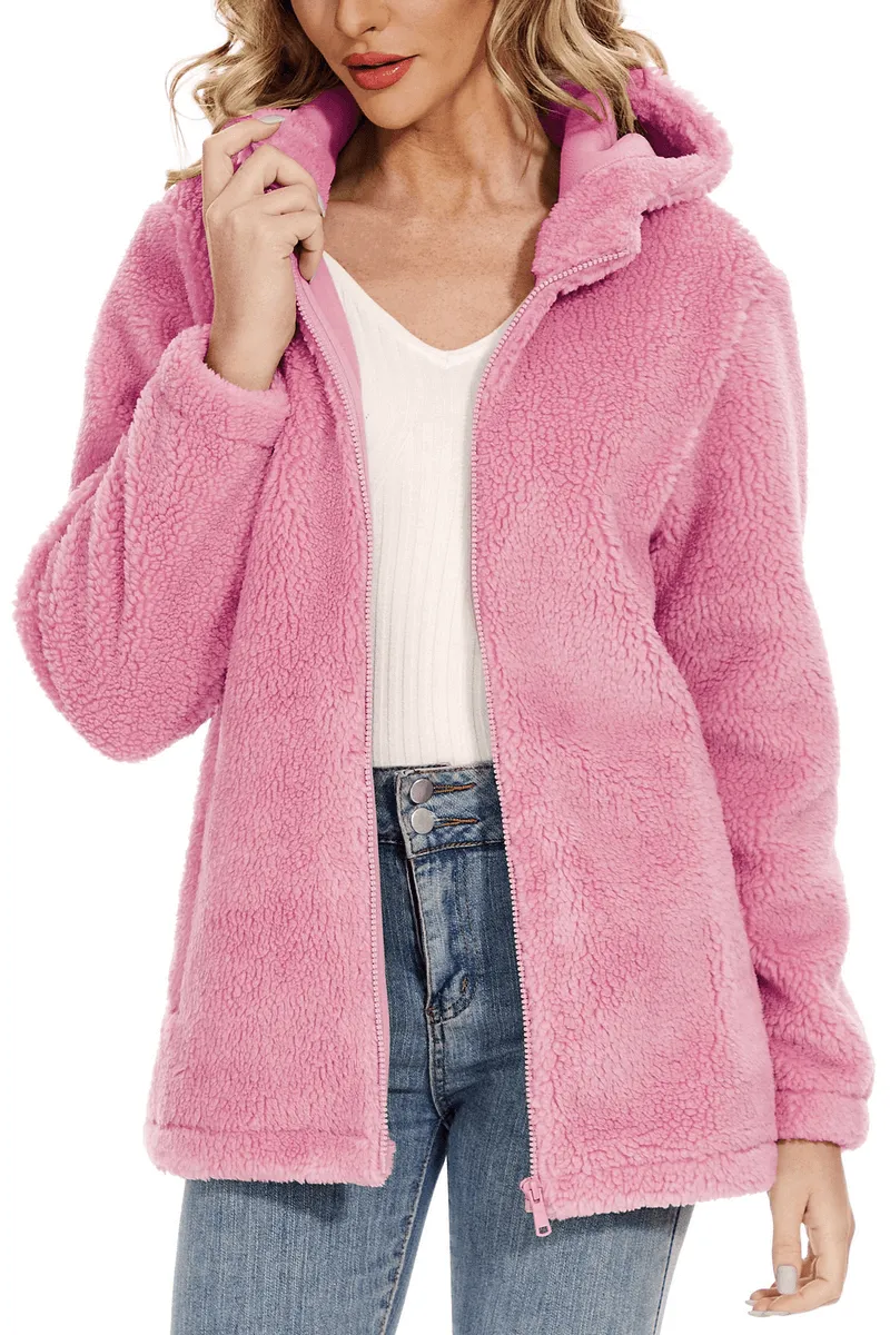 Stylish Fluffy Women's Jacket with Hood with Zipper - SF0905