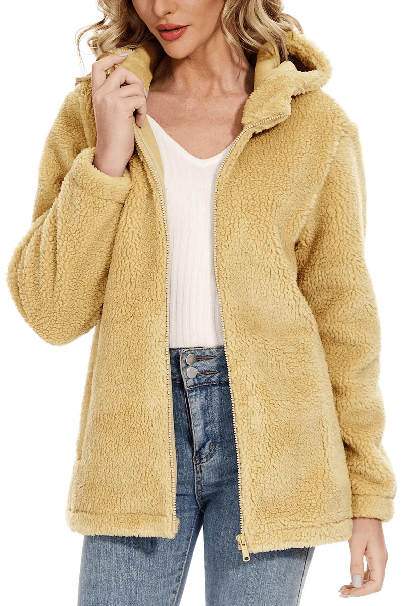 Stylish Fluffy Women's Jacket with Hood with Zipper - SF0905