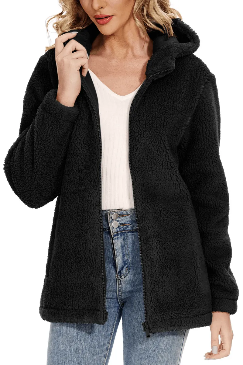 Stylish Fluffy Women's Jacket with Hood with Zipper - SF0905