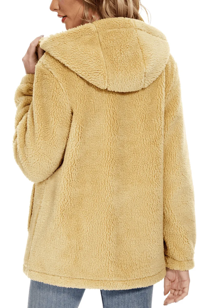 Stylish Fluffy Women's Jacket with Hood with Zipper - SF0905