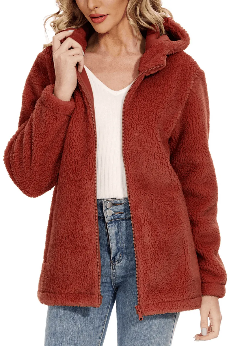 Stylish Fluffy Women's Jacket with Hood with Zipper - SF0905