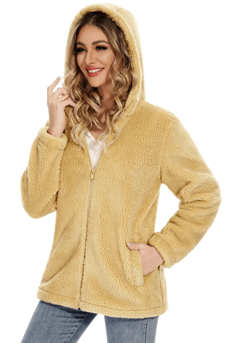 Stylish Fluffy Women's Jacket with Hood with Zipper - SF0905