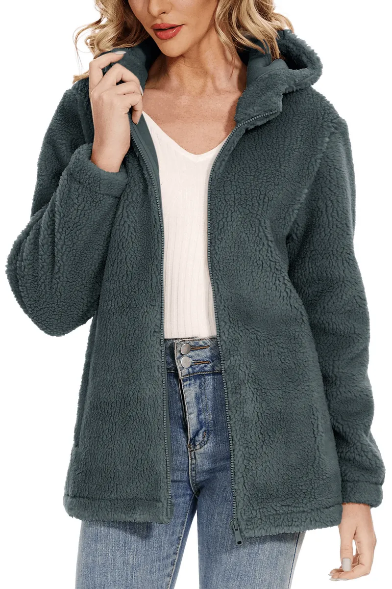 Stylish Fluffy Women's Jacket with Hood with Zipper - SF0905