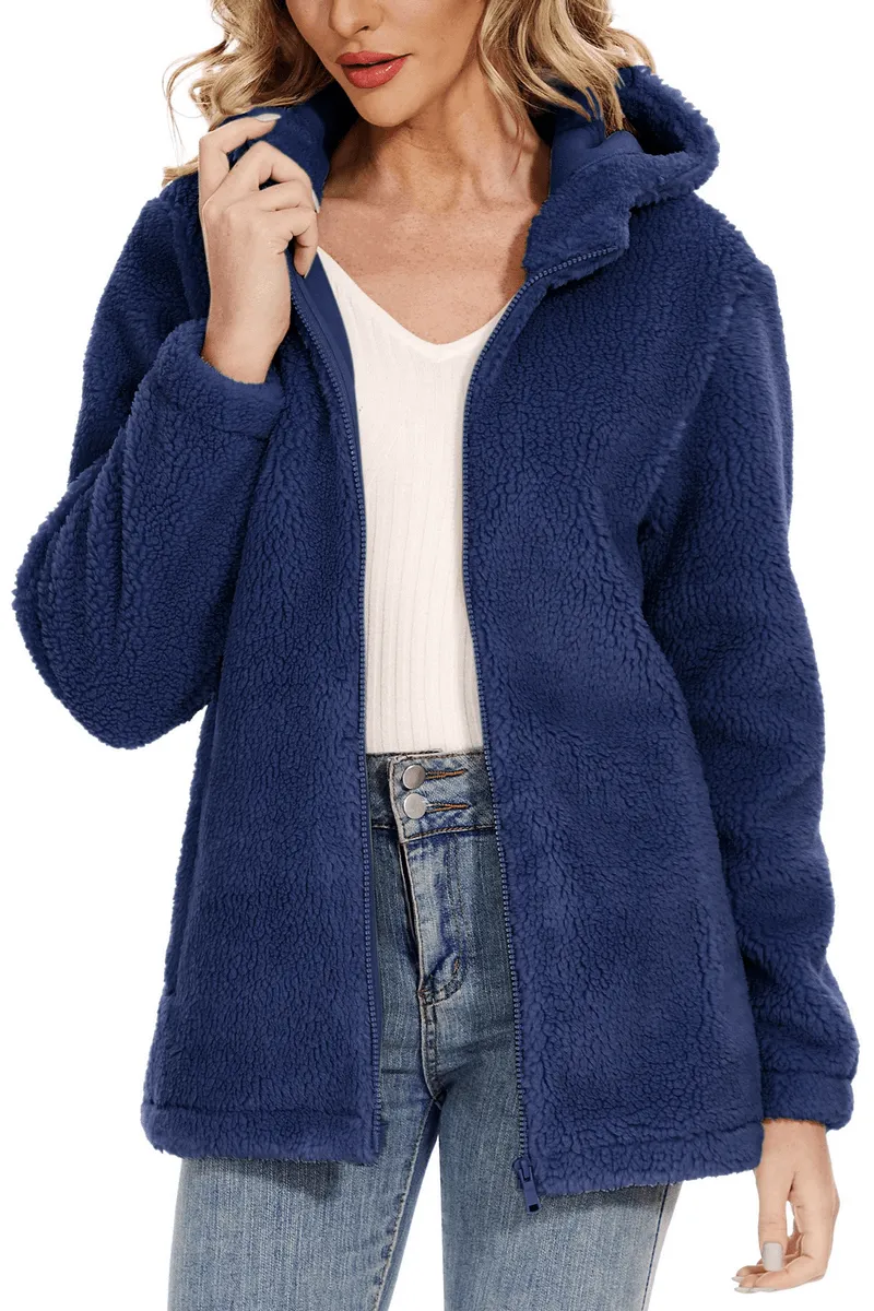Stylish Fluffy Women's Jacket with Hood with Zipper - SF0905