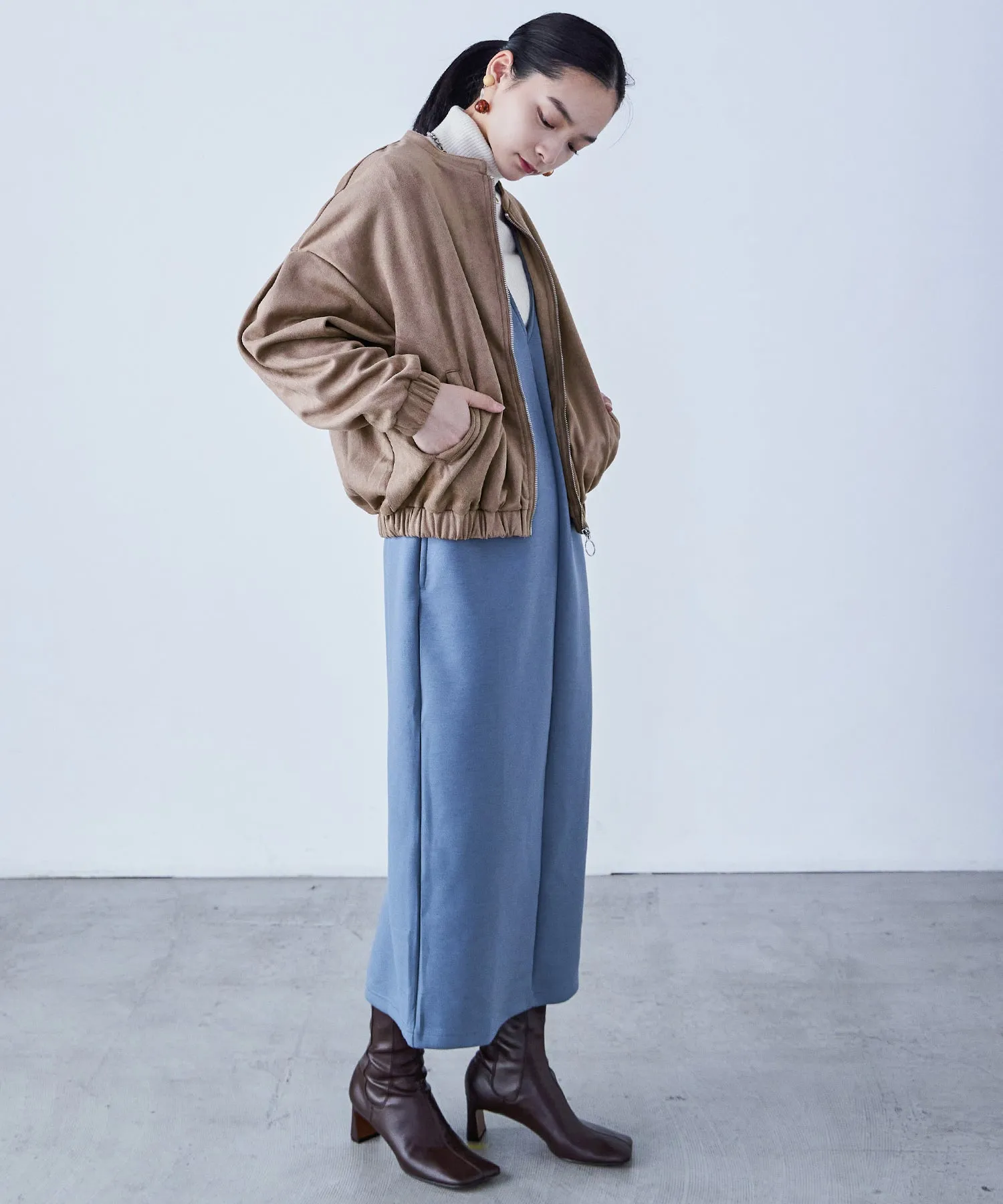 Suede Ponte Zip Blouson