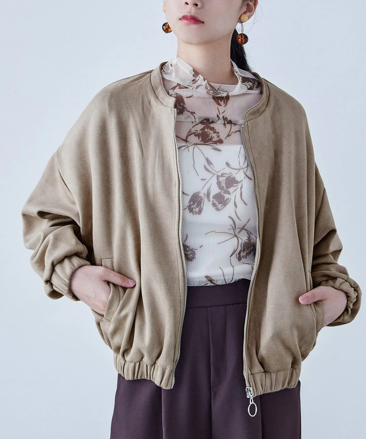 Suede Ponte Zip Blouson