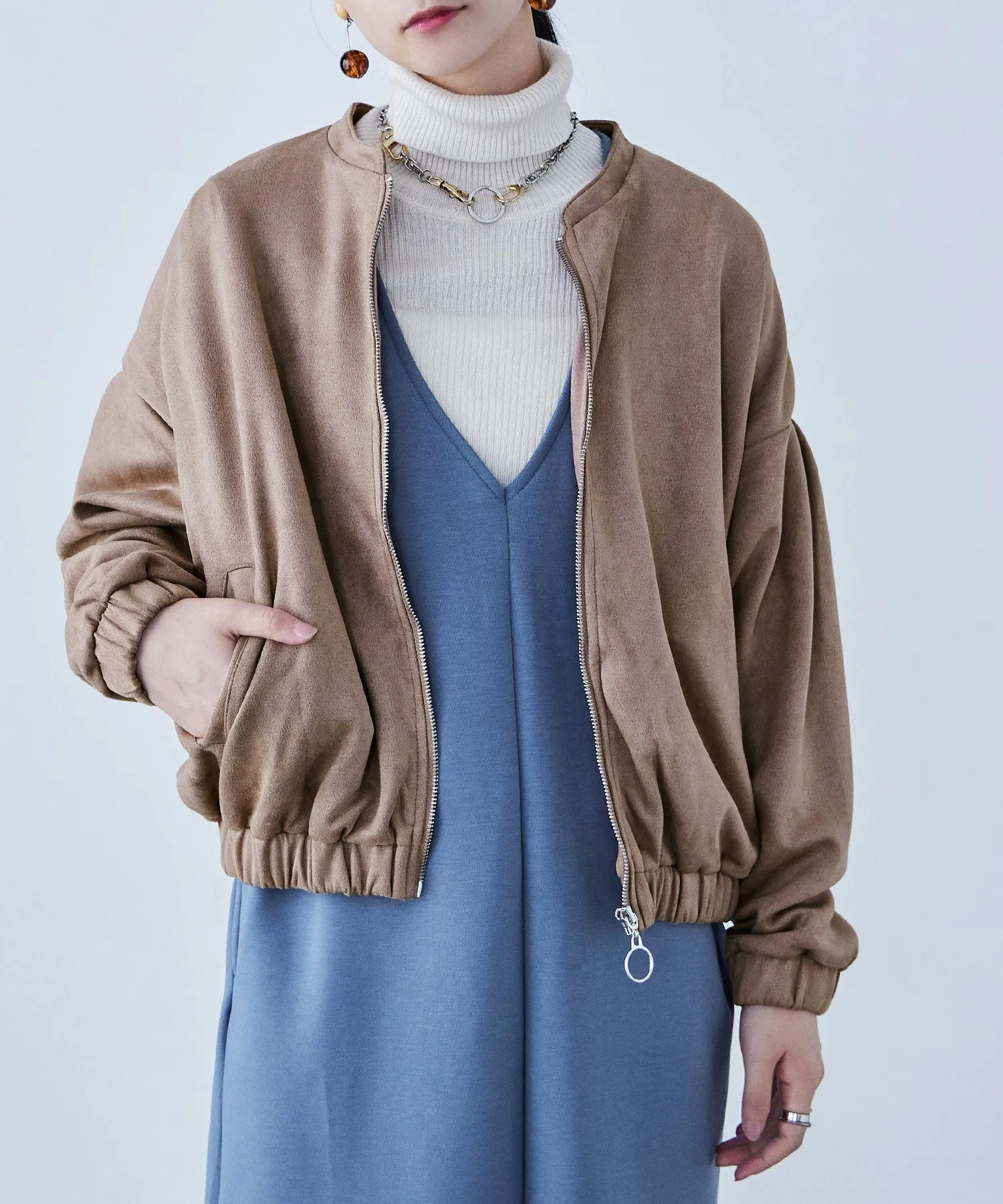 Suede Ponte Zip Blouson