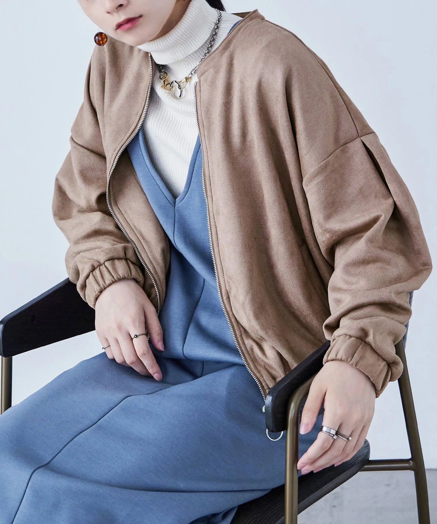 Suede Ponte Zip Blouson